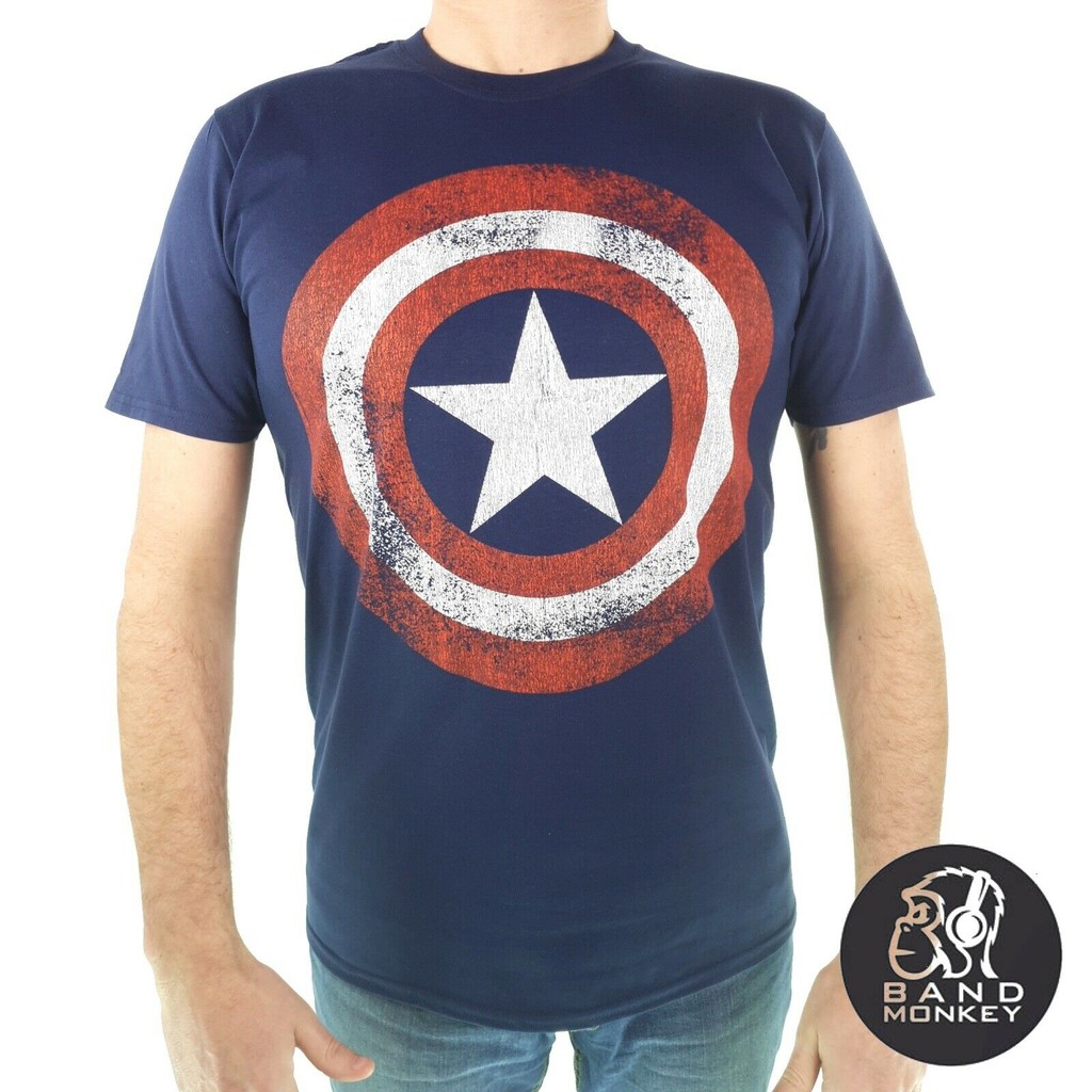 Marvel Comics Mens Navy T Shirt Captain America Distressed Shield Officia - lionel messi 10 home shi roblox t shirt adid as shirt tem