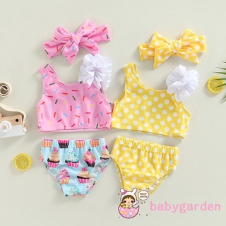 Babygarden-6 เดือน - 3 ปี เด็กผู้หญิง ชุดว่ายน้ํา 2 ชิ้น, ลายจุด แขนกุด / คัพเค้ก พิมพ์ลาย เสื้อชายหาด ฤดูร้อน + กางเกงขาสั้น