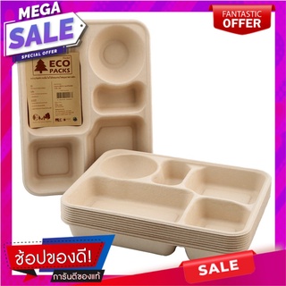 อีโคแพ็คส์ถาดอาหารเยื่อไผ่ 5หลุม แพค 10ชิ้น Ecopacks Bamboo Fiber Food Tray 5 Holes Pack 10pcs