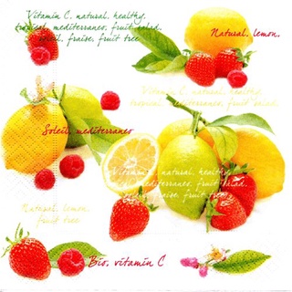 Pladao Napkin ภาพผลไม้ Frutta Bio Vitamin C พื้นขาว กระดาษ แนพกิ้น สำหรับงานศิลปะ เดคูพาจ decoupage ขนาด L 33x33