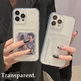 ซองใส่บัตรรูปถ่ายแบบใสสำหรับ ซิลิโคน Xiaomi Mi 12 11 Lite 11T 10T 9T Redmi Note 11 11S 10 10C 10S 9 9S 8 9A 9C 7A Poco X3 X4 F3 F4 GT M3 M4 Pro C40 เคสฝาครอบป้องกัน กระเป๋าการ์ดแฟชั่น ช่องเสียบการ์ด TPU ใสนุ่ม