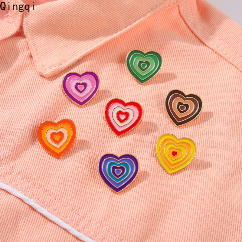 7 Style Gradient Enamel Pins Red Yellow Green Pink Heart Rainbow Brooch Lapel Badge Bag Fashion Jewelry Gift for Friend