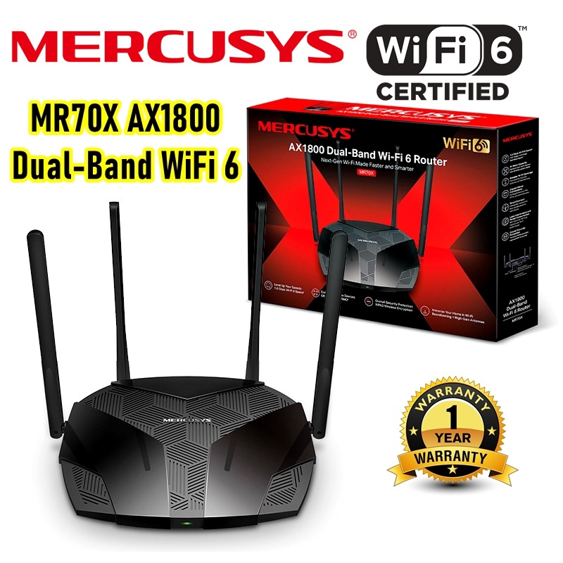 เร้าเตอร์แรงๆ ราคาถูก MERCUSYS (MR60X,MR70X,MR80X) COMERS AX1800 Dual-Band WiFi 6 Router 1y.