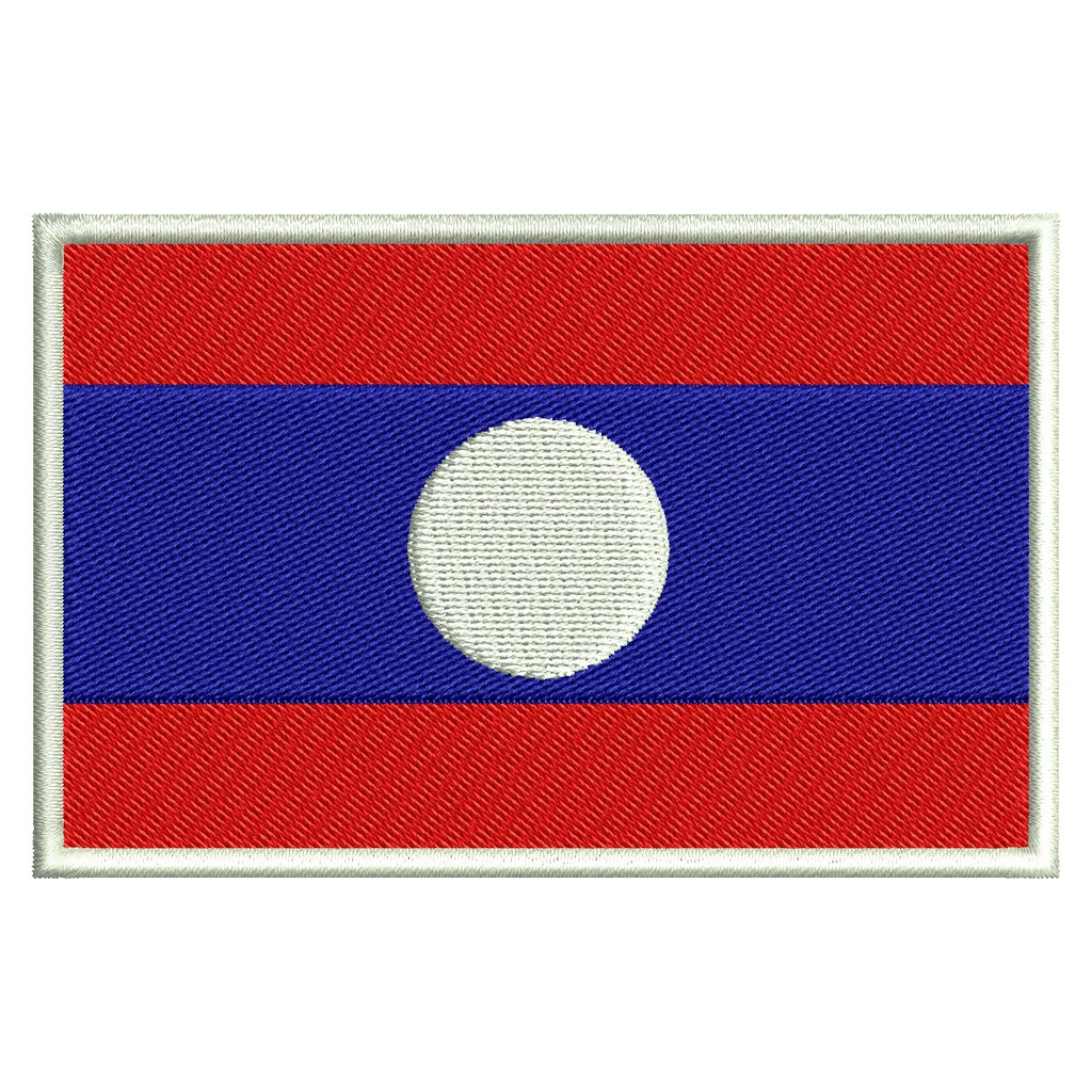 อาร์มปักลาย ตัวรีด ธงชาติลาว Embroidered Lao Flag เย็บหรือรีดลงบนเสื้อผ้า กระเป๋า หมวก เสื้อแจ็กเก็ต