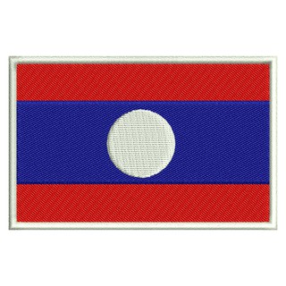 อาร์มปักลาย ตัวรีด ธงชาติลาว Embroidered Lao Flag เย็บหรือรีดลงบนเสื้อผ้า กระเป๋า หมวก เสื้อแจ็กเก็ต  ขนาด 5.5 x 8 cm.