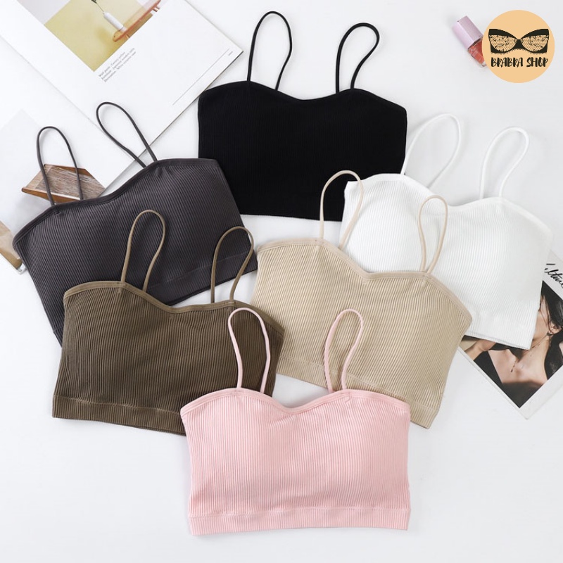เสื้อสายเดี่ยว ชุดชั้นใน บราไร้ขอบ แฟชั่น ผ้าร่อง งานดี ผ้านุ่ม  L1040
