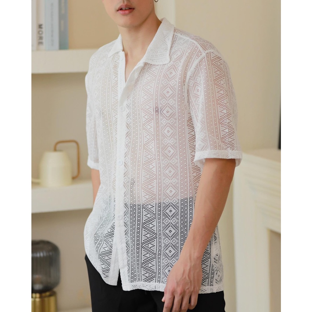 Backtobazix - Men's See Through Shirt เสื้อเชิ้ตซีทรูลายฉลุ