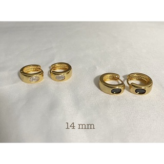 *เก็บโค้ดส่งฟรี* ต่างหูทอง ต่างหูเงิน Earrings  hoop 18K gold  ต่างหูสีทองห่วงกลมแต่งอะไหล่พลอยสีขาว /สีนิล ไม่ลอก ไม่ดำ