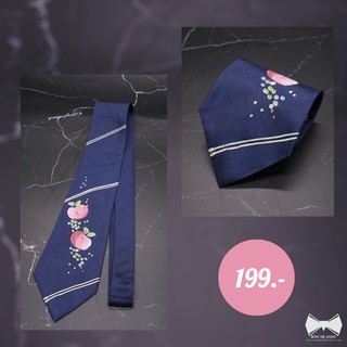 เนคไทสีกรมลายลูกพีช - Blue necktie with peace