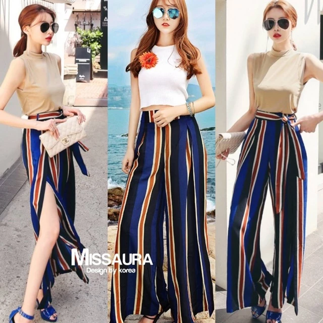 กางเกงขาบาน MISSAURA ลายทาง ผูกเอว ผ่าข้าง thumbnail 10
