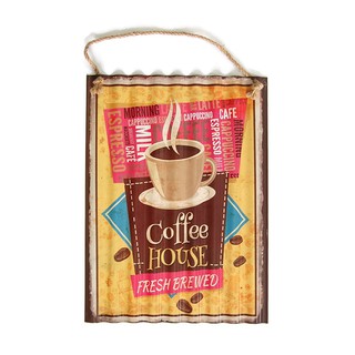 ป้ายสังกะสีวินเทจ Coffee House Fresh Brewed (ลอน)