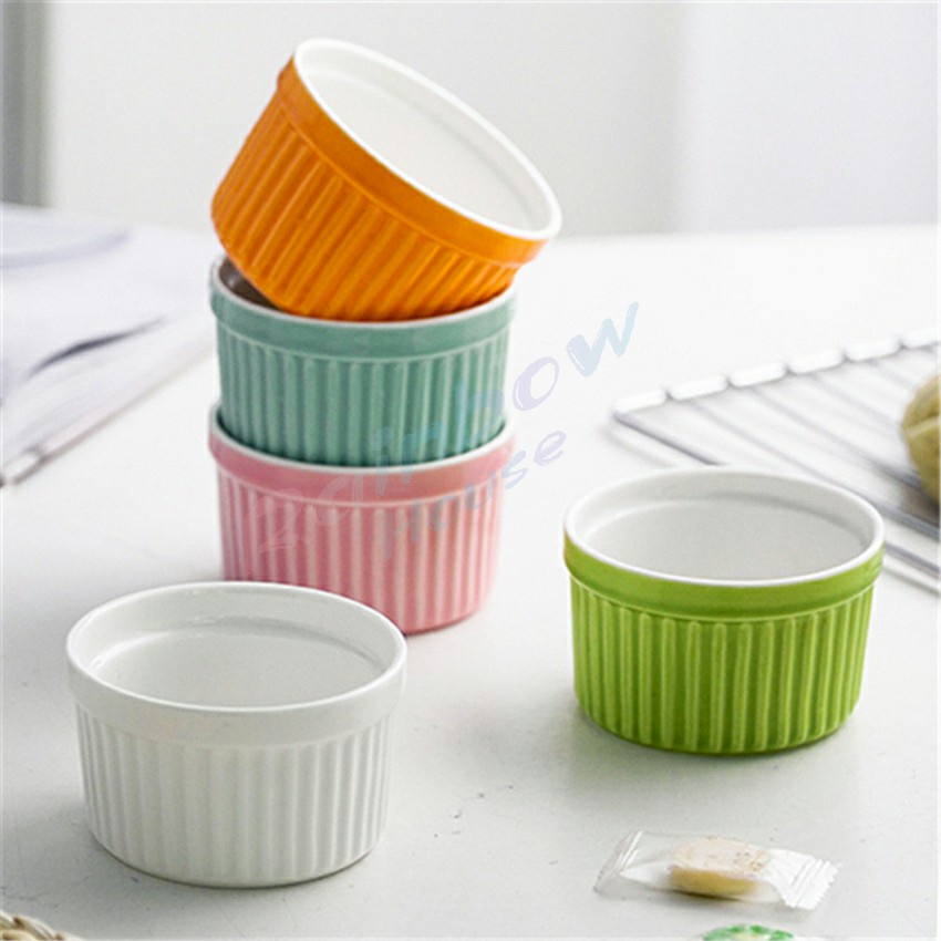 Rainbow ถ้วยพุดดิ้ง สีสันแคนดี้ ชามเซรามิค ทนต่ออุณหภูมิสูง Baking mold