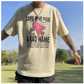 [S-5XL] เสื้อยืดแขนสั้น พิมพ์ลายการ์ตูนหมู สีชมพู สไตล์วินเทจ แฟชั่นอเมริกัน สําหรับผู้ชาย และผู้หญิง