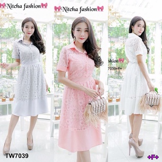 👗Pfashion [ส่งไว!!🚛] P7039  เดรสลูกไม้คอปก  collar lace dress