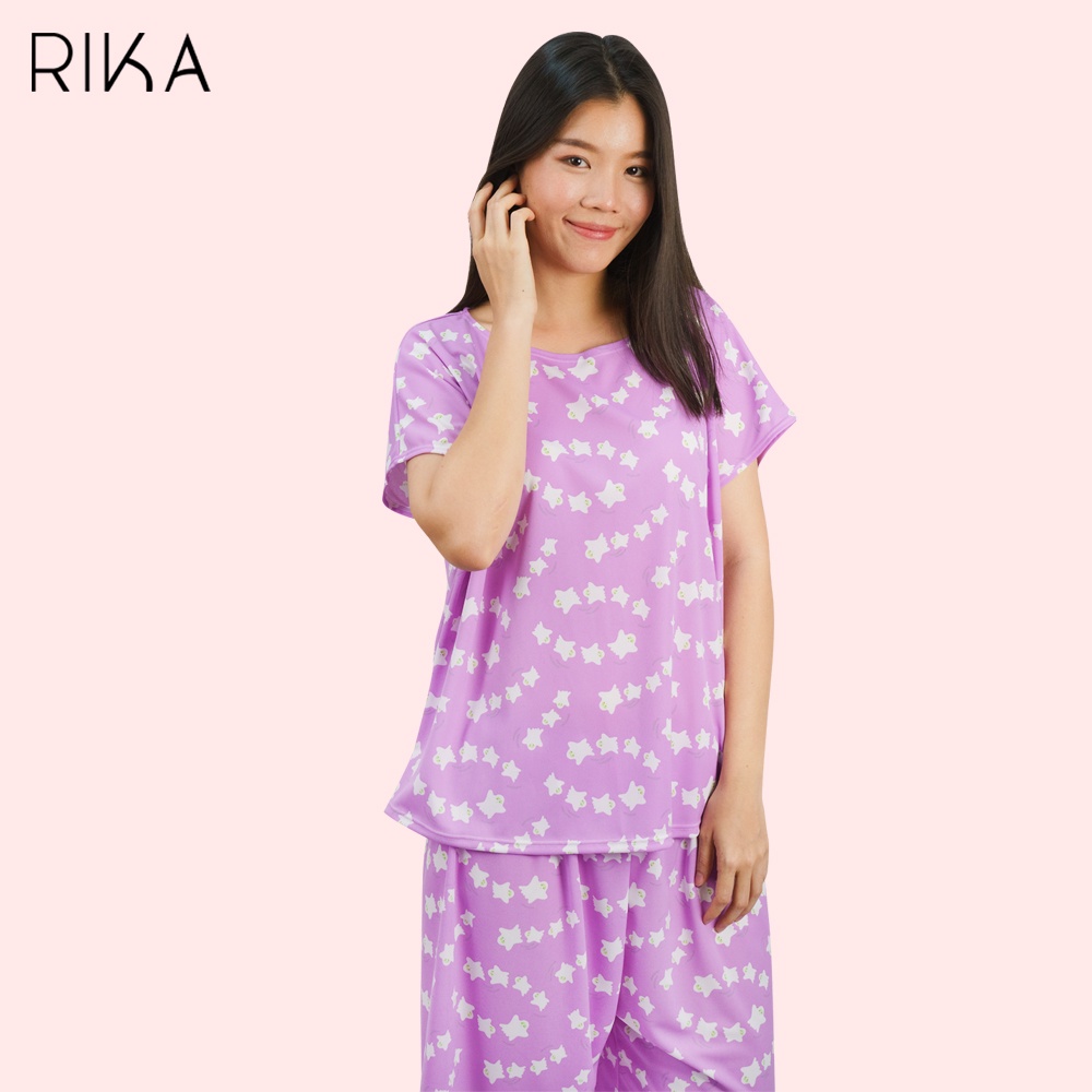 RIKA EN4032 ชุดนอน ผญ. ชุดอยู่บ้าน เซตเสื้อ+กางเกง ใส่สบาย ไม่ร้อน กางเกงขายาวคลุมเข่า