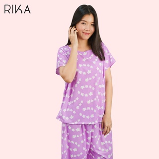 RIKA  EN4032 ชุดนอน ผญ. ชุดอยู่บ้าน  เซตเสื้อ+กางเกง ใส่สบาย ไม่ร้อน   กางเกงขายาวคลุมเข่า