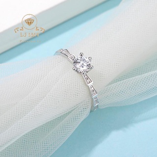 แหวนเพชรโมอีส 50ตัง นำ้ D VVS1 Moissanite 0.5 ct 5.0mm เงินแท้ ทองคำขาว18K Jixie she  แหวนงานแต่ง แหวนของขวัญ