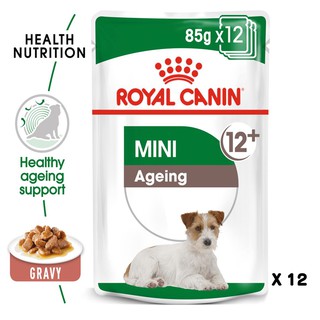 Royal Canin Mini Ageing 12+ pouch In Gravy อาหารเปียกสำหรับสุนัขโตพันธุ์เล็ก อายุมากกว่า 12 ปี (เกรวี่) x 12ซอง