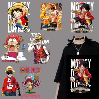 แผ่นสติกเกอร์ไวนิล ลาย One Piece Iron on Sticker ซักทําความสะอาดได้ สําหรับติดตกแต่งเสื้อผ้า เสื้อยืด กางเกงยีน