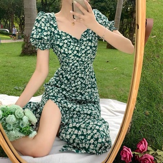 Preins green rock dress เดรสดอกไม้ ผ่าต้นขา ไซส์ S-2XL