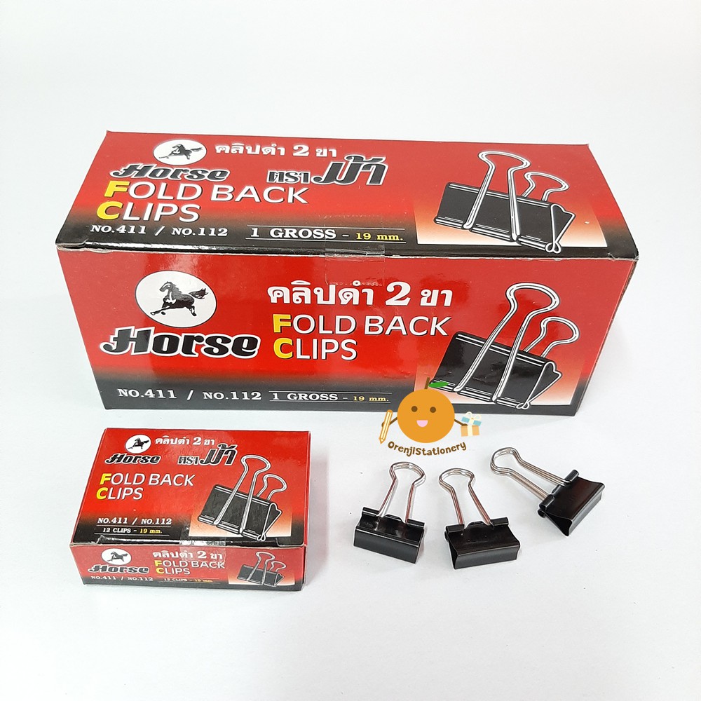 Horse คลิปดำ ตราม้า เบอร์ 112 (19 mm) กล่องใหญ่ 144.-