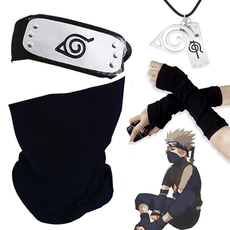 Anime Naruto Akatsuki Uchiha Sasuke Hatake Kakashi Glove Cuff Mitten Necklace Headband Cosplay Acces