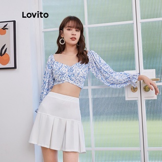 Lovito เสื้อลําลองแขนยาว ลายดอกไม้ ทรงสลิมฟิต สําหรับสตรี L04146(สีขาว)