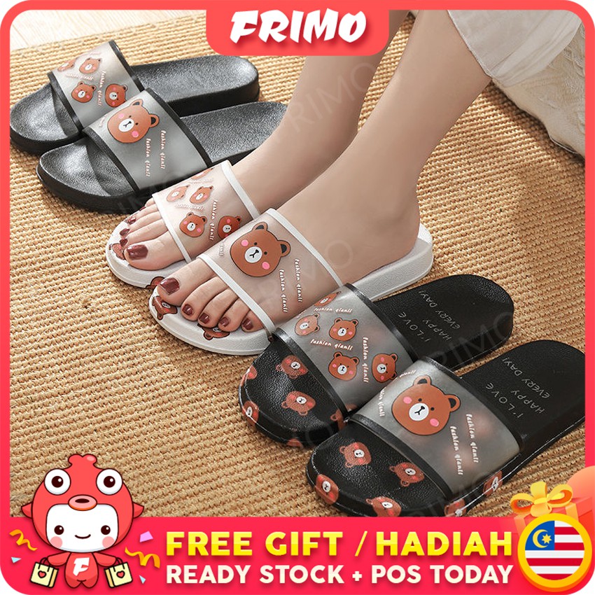 FRIMO Pinko Shy Bear Slipper รองเท้าแตะผู้หญิง Kasut Sandal Shoes Perempuan Wanita Lawa ks07507