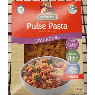 San Remo Pulse Pasta Chickpeas Spirals 250g.  เส้นพาสต้าแบบเกลียว อาหาร วัตถุดิบพร้อมปรุง