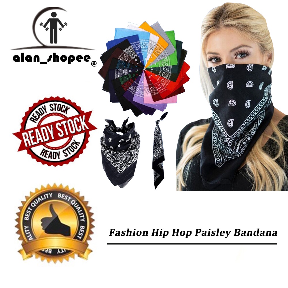 ผ้าฝ้าย 100% ผ้าโพกศีรษะ ผ้ายีน พิมพ์ลาย Paisley Bandana สองด้าน สไตล์ฮิปฮอป ขนาด 55 ซม. x 55 ซม.