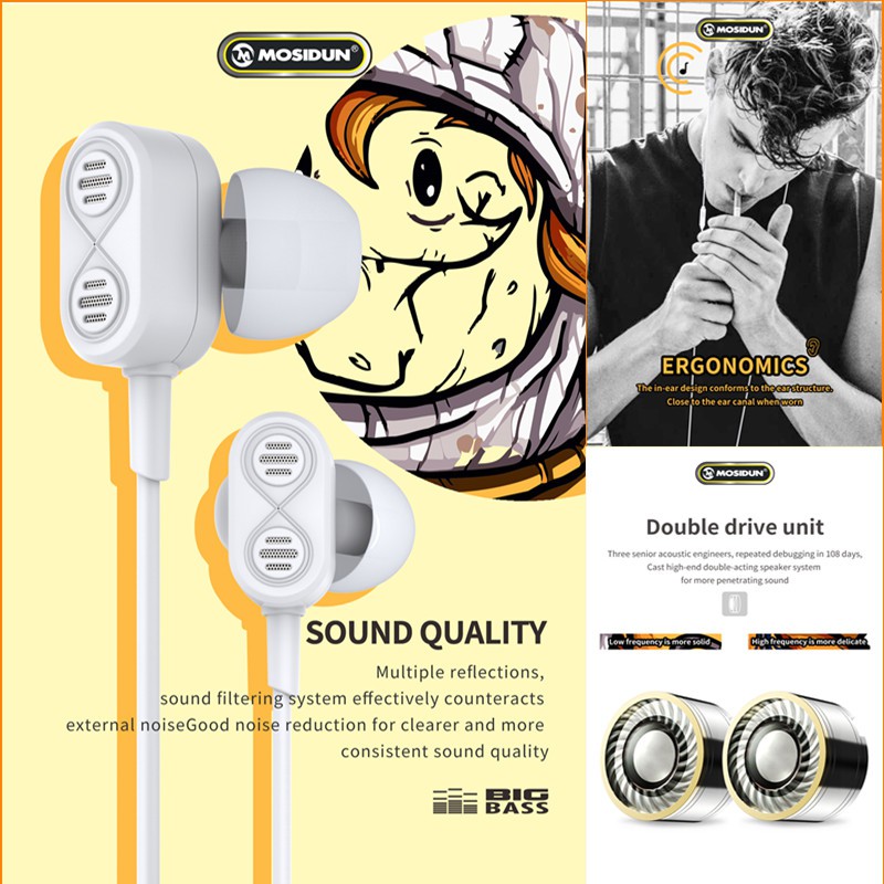 HOLO-Mosidun 216A หูฟังอินเอียร์ 2 Dynamic Driver มีไมโครโฟน เบสแน่น เสียงใส คุณภาพเกินราคา HiFi