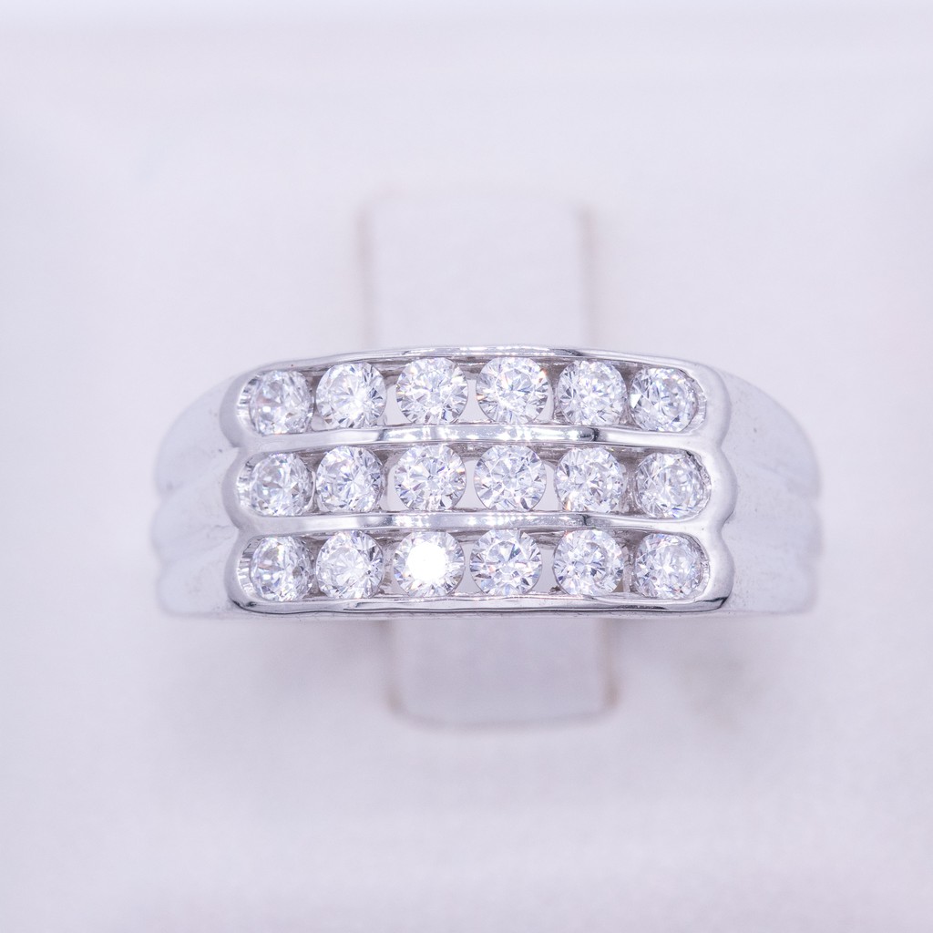 Lucky Gems แหวนเงินแท้ 925 เพชร CZ ชุบโรเดียม แหวน3แถว CZME604ws