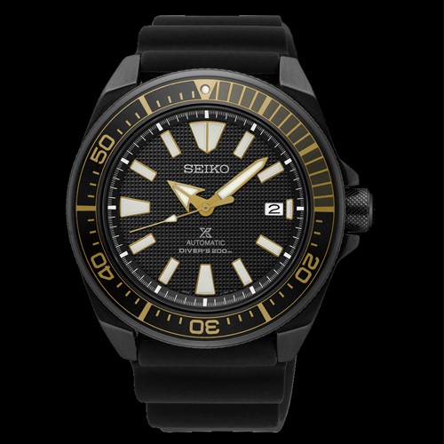 SEIKO PROSPEX SAMURAI DIVER 200m นาฬิกาข้อมือผู้ชาย สายยาง (สีดำ/ขอบดำทอง) รุ่น SRPB55K1,SRPB55K