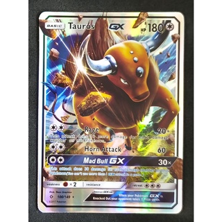 Tauros GX Card 100/149 เคนเทารอส Pokemon Card Gold Flash Light (Glossy) ภาษาอังกฤษ