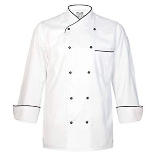 เสื้อกุ๊ก เสื้อเชฟ สีขาว กุ๊นดำ ยูนิเซ็กซ์ มีทุกไซส์ เกรดโรงแรม ✨ Chefs Uniform White with Black Trim Hotel Quality