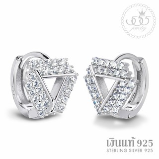 555jewelry ต่างหูเงินแท้ Silver 925 ดีไซน์ ต่างหูห่วง รูปสามเหลี่ยมสวยเป็นประกาย เพชรสวิส รุ่น MD-SLER024 (SLER-B1)