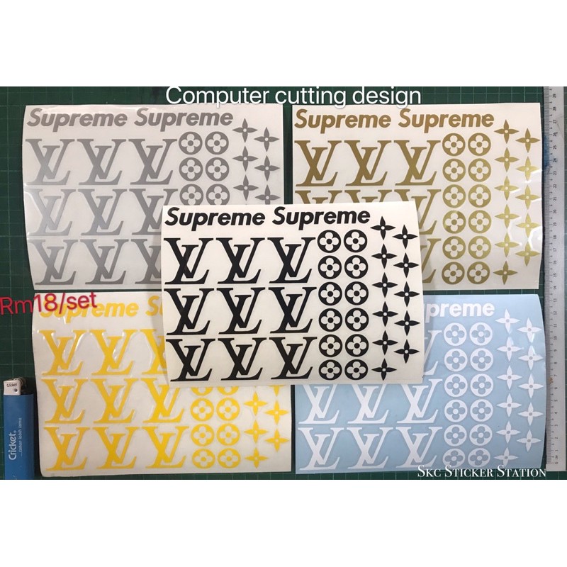 Supreme / lv Sticker Cutting Design (14cmx20cm) <Black/White/Saliver/Yellow/Gold> lv supreme