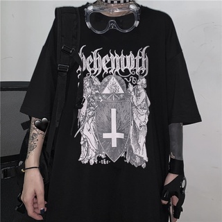 เสื้ Lyzh เสื้อยืดแขนสั้น ผ้าฝ้าย พิมพ์ลายกราฟฟิค Goth Y2k สไตล์ฮิปฮอป ฮาราจูกุ ฮาโลวีน สําหรับผู้ชาย และผู้หญิงS-5XL