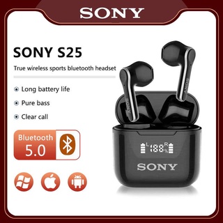 Sony S25 ชุดหูฟังอินเอียร์ บลูทูธไร้สาย V5.0 สเตอริโอ HiFi พร้อมกล่องชาร์จ สําหรับเล่นกีฬา