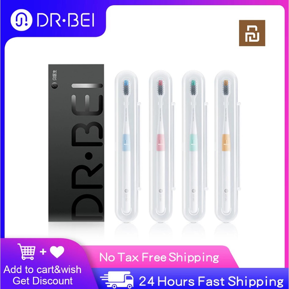 XIAOMI DR·BEI 4 Pcs  Bamboo Charcoal Toothbrushแปรงสีฟันขนนิ่ม เป็นมิตรกับสิ่งแวดล้อม แปรงสีฟันน้ําหนักเบา