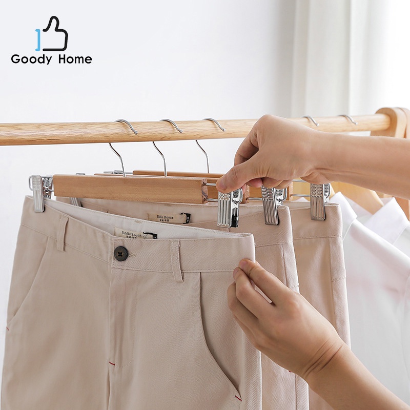 Goody Home ไม้แขวนแบบหนีบ กางเกง กระโปรง  โครงเป็นไม้และสแตนเลส ตัวหนีบสแตนเลส จำหน่าย เป็น อัน