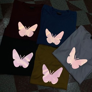 10  สีเรืองแสงในผีเสื้อสีเข้มคอกลมเสื้อยืด unisex _Gs