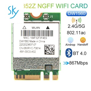 การ์ดอะแดปเตอร์ไวไฟไร้สาย BCM94352Z DW1560 M.2 1200Mbps 802.11Ac 2.4Ghz/5G บลูทูธ 4.0 NGFF สําหรับ Mac OS