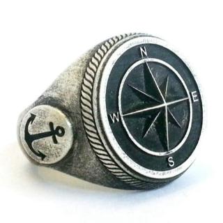 Vintage Mens Viking Silver Ring Compass Punk Knight Jewelry Ring