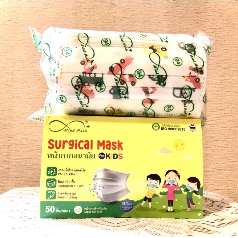 [ผลิดในไทย] โฉมใหม่ Mindmask หน้ากากอนามัย สำหรับเด็ก หนา 3 ชั้น กรองละอองน้ำ สารคัดหลั่ง ป้องกันแบคทีเรียและฝุ่น PM 2.5