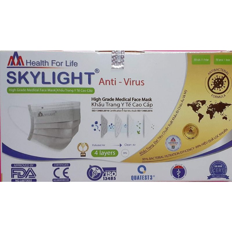 🔥ส่งไวมาก🔥🏆แมส Skylight 4 ชั้น Anti virus🏆🏆  หน้ากากอนามัย 4 ชั้น มี 5 สี ☑️ฟ้า ☑️ขาว☑️ ดำ☑️ เขียว☑️ เทา👉พร้อมส่ง☑️