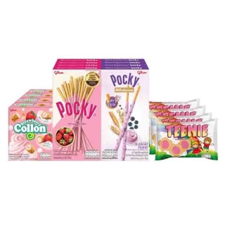 กูลิโกะ เบอร์รี่ เลิฟเวอร์ เซ็ท / Glico Berry Lover Set (Pocky Strawberryx4 / Pocky Wholesome Blueberryx4 / Collon Strawberryx4 / Teenie Strawberryx4)