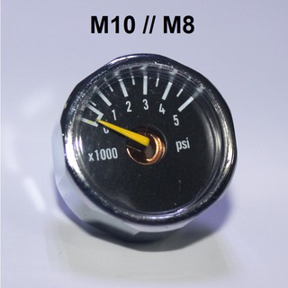 เกจ Gauge 5000 PSI หน้าดำขอบเงิน หน้า 25 มิล เกลียว M10x1 และ M8X1  สำหรับ PCP สูบ ปั๊มไฟฟ้า ฟรี ซุปเปอร์รีน