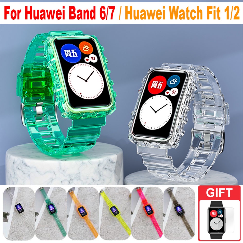 สายนาฬิกาข้อมือซิลิโคน พร้อมเคสใส สําหรับ Huawei Band 6 7 / Huawei Watch Fit 2 / Honor Band 6