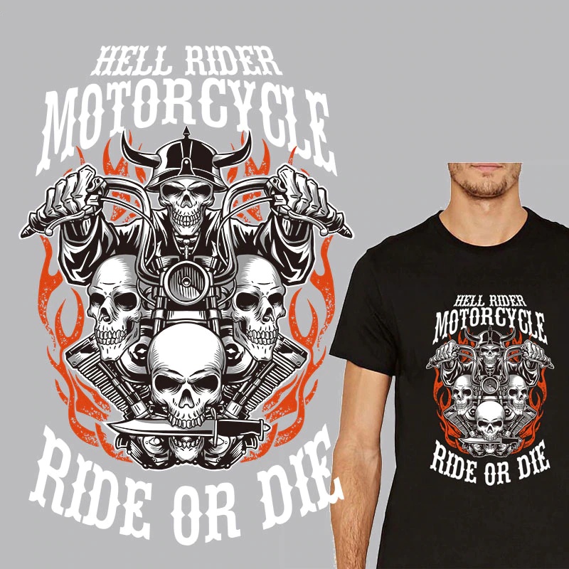 ตัวรีดติดเสื้อ F.8 Punk Rock, Motorcycle Ride or Die. รีดง่ายแผ่นฟิมล์รีดร้อนติดเสื้อ